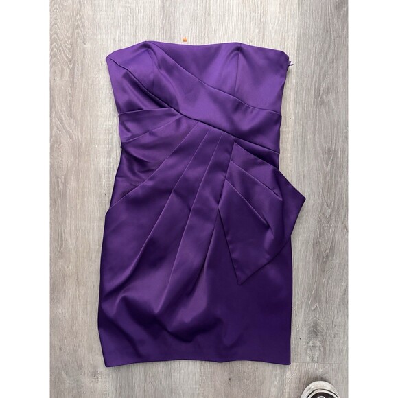 Max & Cleo Bow Front Mini Party Dress Purple Satin Evening Bodycon Sexy Sz 4 - Picture 3 of 11
